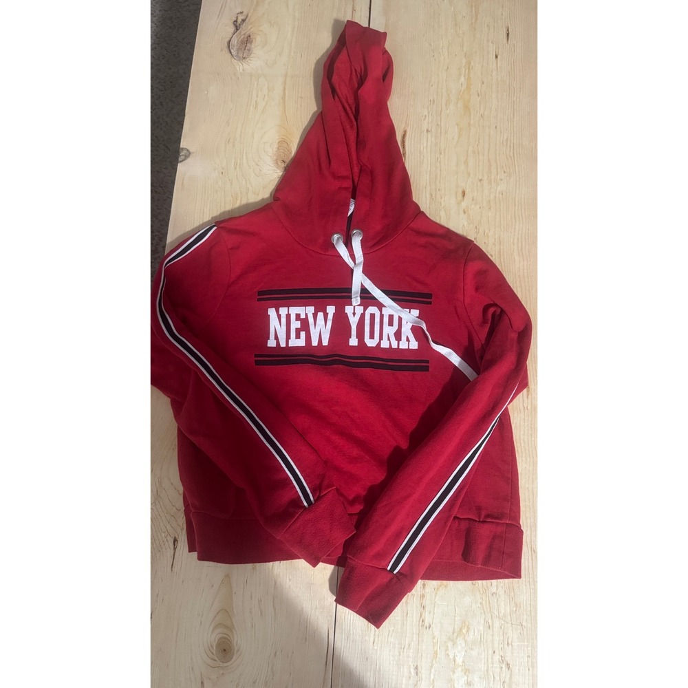 Full Tilt Red New York Graphic Hoodie Side‎ Stripe Pullover Sweatshirt Large